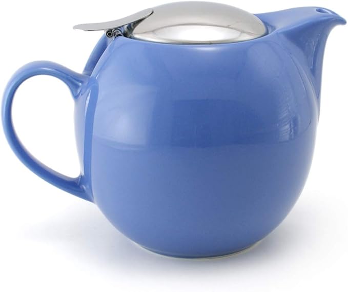 Zero Japan Bee House Round Teapot For One, 24 Oz - Ceramic Tea Pot with Stainless Steel Lid and Infuser, Smooth-Pour Spout, Diswasher and Microwave Safe Tea Pots (Blueberry)