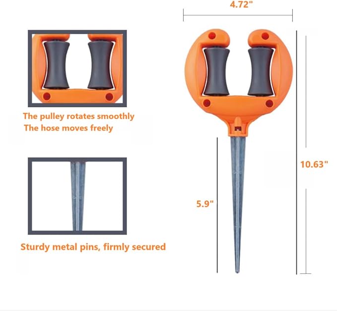 Heavy-Duty Garden Hose Guide Stake – 360° Smooth-Rolling Hose Roller with Anti-Rust Metal Spike | Protect Plants & Prevent Tangles | for Watering, Car Washing (Orange)