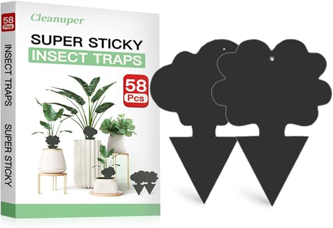 58 Pack Gnat Killer Sticky Traps for Plants - Black Fungus Gnat Sticky Trap for Indoor Houseplants, Fruit Flies, Whiteflies, Aphids - Family Friendly Design, Flower and Cloud Shapes