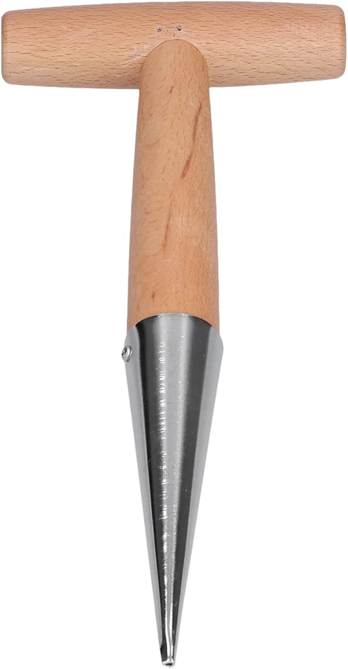 Dibber Tool for Planting Bulbs and Seeds with T Handle Stainless Steel Tip Wooden Shank Digging Transplanting Weeding Gardening