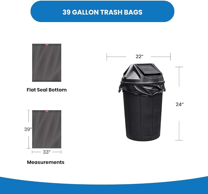 Reli. 39 Gallon Trash Bags Drawstring (200 Count Bulk) Large 39 Gallon Heavy Duty Drawstring Trash Bags - Black Garbage 39Gal Capacity, Lawn Leaf (39Gal)