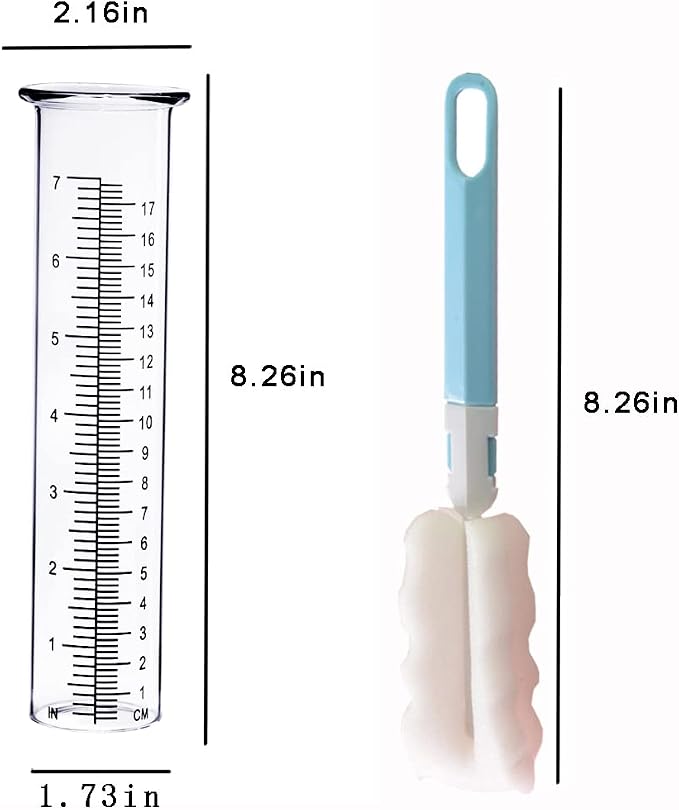 BIUWING 7 inch Rain Gauge Replacement Tube Glass for Yard Garden and Outdoor Home, with Clean Brush
