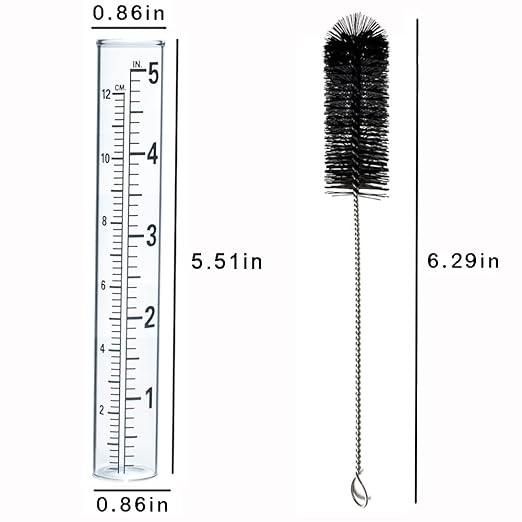 YZDTECH 4 PCS Rain Gauge Glass Replacement Tube, Glass Rain Gauges Replacement Tubes Best Rated for Yard Garden Outdoor Lawn, 5 inch with Tube Brush