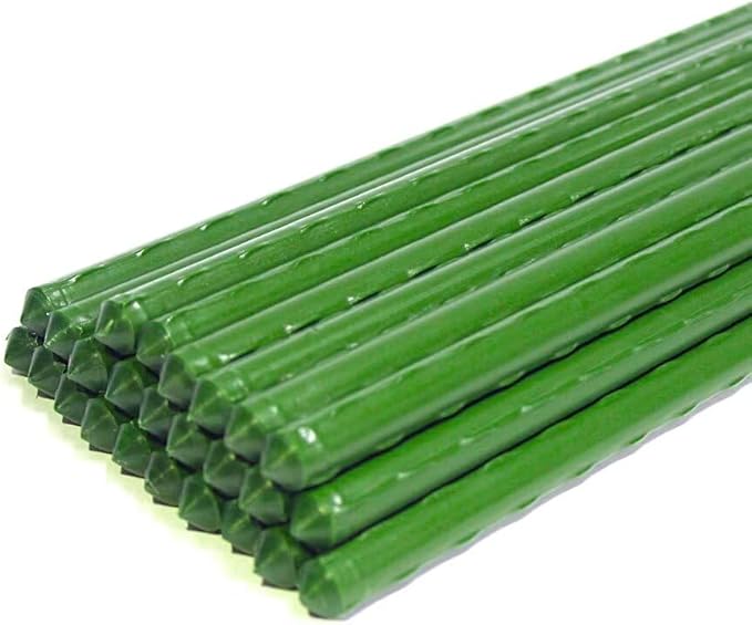 Growsun 5ft Garden Stakes Plant Cage Supports Tomato Trellis Climbing Metal w/Plastic Coated, Pack of 50