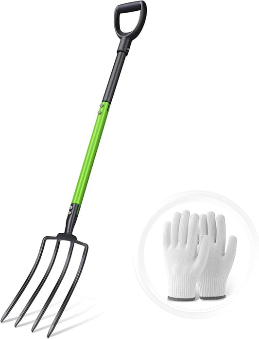 GARDENWORK Garden Fork,45-Inches Pitch Fork with Steel Y-Grip,Heavy Duty Gardening Spading Fork,4 Metal Tine,Compost Fork,Digging Fork