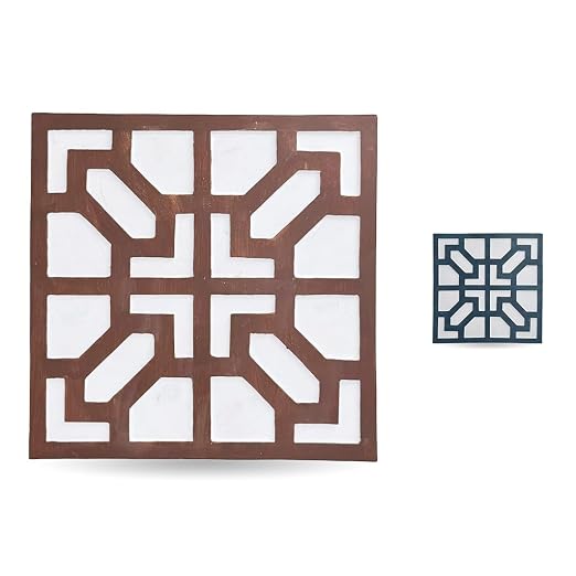 2 Pack Square Stepping Stones, 10” Cement Garden Path Stones in Moroccan Tile Design, Modern Geometric Outdoor Patio Decor, Weather-Resistant (Sahara Clay)