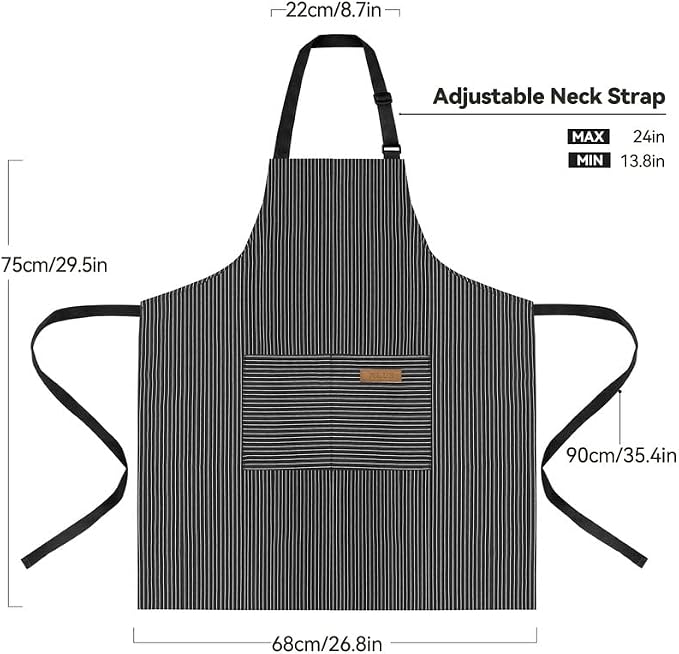 NLUS 2 Pack Kitchen Cooking Aprons, Adjustable Bib Soft Chef Apron with 2 Pockets for Men Women (Black Pinstripes/Pink Pinstripes)
