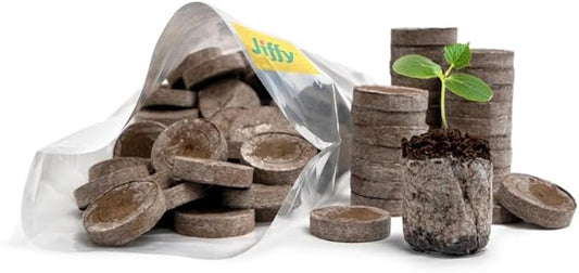 100 Count- Jiffy 36 MM Peat Soil Pellets Seeds Starting Plugs: Indoor Seed Starter- Start Planting Indoors for Transplanting to Garden or Planter Pot