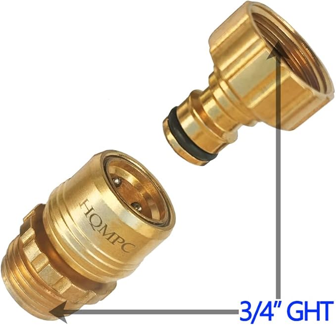 HQMPC Garden Hose Quick Connect No Pb Solid Brass Quick Connector Garden Hose Fitting Water Hose Connectors 3/4 inch GHT (4)