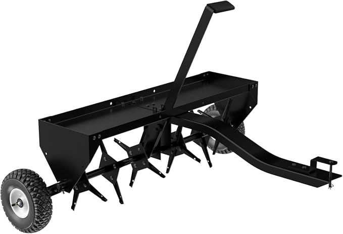 VINGLI 40" Tow Behind Lawn Plug Aerator with Weight Tray, 24 Knives, Adjustable Handle & 10" Inflatable Wheels, Universal Hitch for Lawn Tractor ATV UTV, Garden, Yard, Farm, Black
