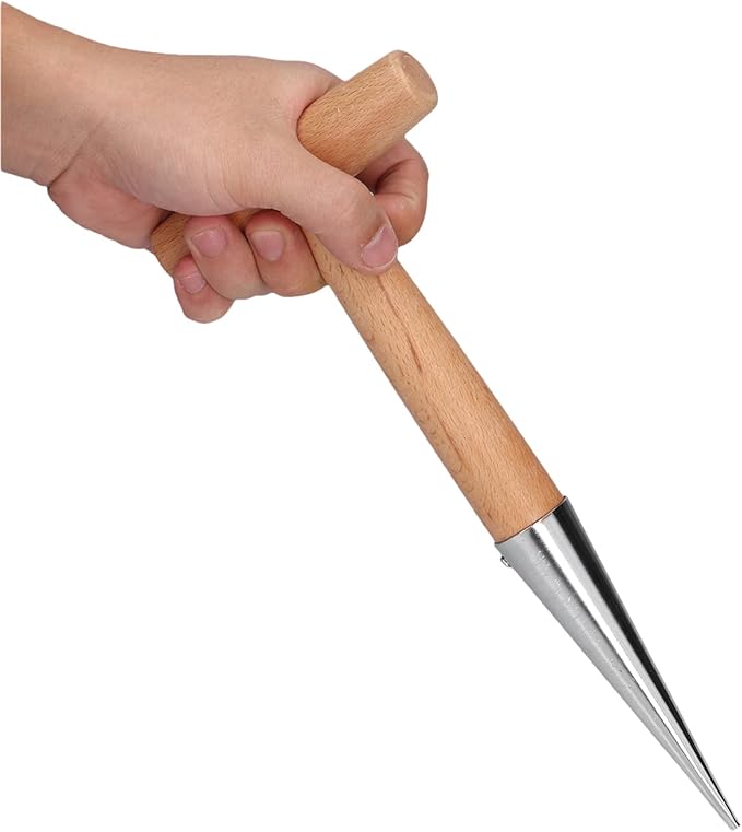 Dibber Tool for Planting Bulbs and Seeds with T Handle Stainless Steel Tip Wooden Shank Digging Transplanting Weeding Gardening