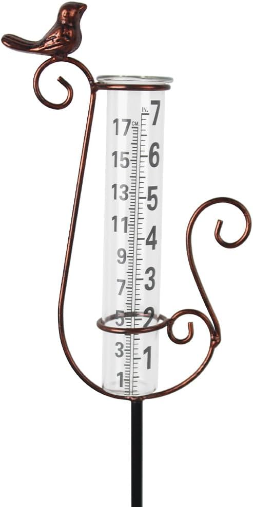 Rain Gauge Outdoor with 7 Inch Glass Tube, Rain Gauges Large Clear Numbers Measure Gauge for Yard, Garden, Lawn(Cardinal)