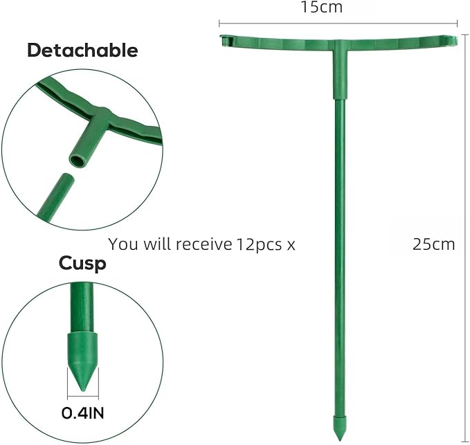 12Pcs Plant Support Plant Stake Half Round Plant Support Ring Garden Flower Support Plant Support Stakes for Tomato, Hydrangea, Indoor Plants (12PACK 14.5CMX25CM)
