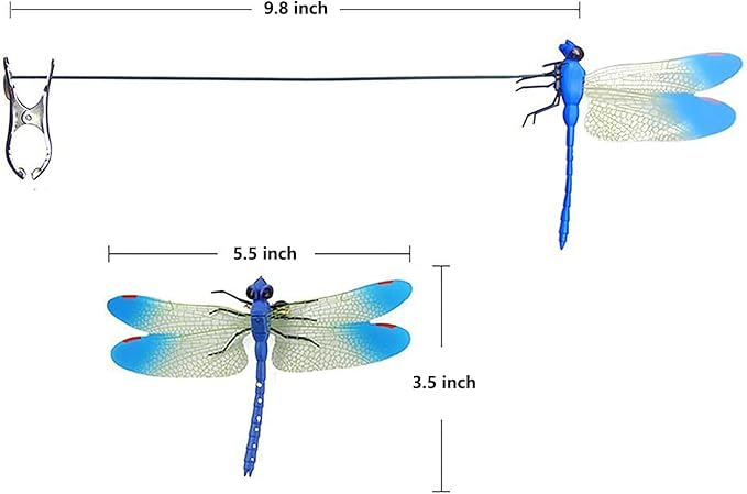 4 Pack Dragonfly Clip, 3D Small Fake Dragon Fly Clips, Garden Stakes Decor, Dragonflies Decoration for Clothes, Hats, Pets and Deer, Horse, Bird and Fly Scare Devices Indoor Outdoor
