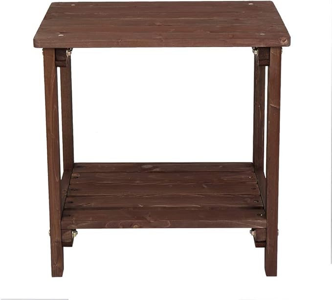 Patio Coffee Bistro Side Table,Indoor Outdoor Small Wooden Rectangular Side End Table,Modern Wood Bedside Table,with Shelf,for Garden Yard Lawn Balcony (Brown)