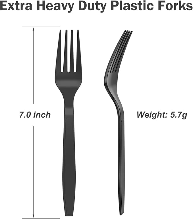 Dealusy 360 Count Extra Heavy Duty Black Plastic Forks Disposable, BPA-Free, Heat Resistant, Solid and Durable Disposable Forks Bulk, Premium Plastic Forks heavy duty for Party Supply