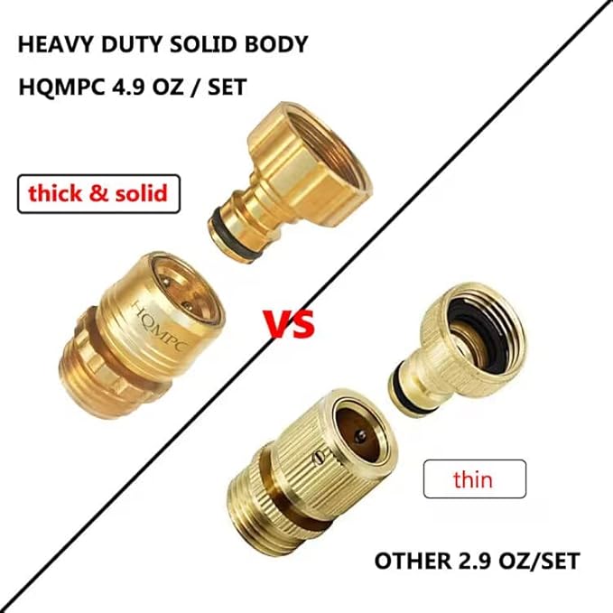 HQMPC Garden Hose Quick Connect No Pb Solid Brass Quick Connector Garden Hose Fitting Water Hose Connectors 3/4 inch GHT (2 Sets)