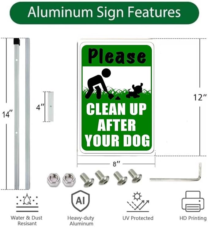 Clean Up After Your Pet Yard Sign with DOG Graphic,Aluminum Lawn Signs Rust Free Garden Signs (8x12in)