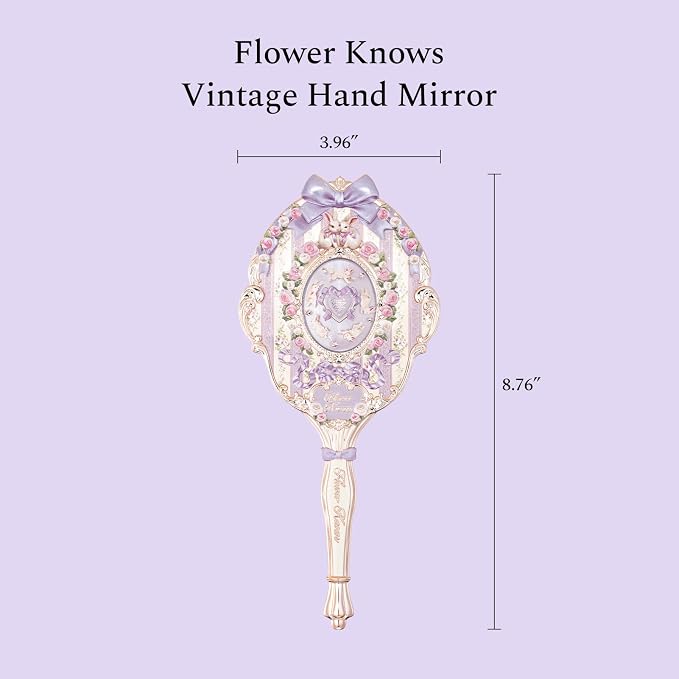 Flower Knows Bunny Garden Collection Hand Mirror,Vintage Portable Handheld Mirror,Fancy & Pretty Princess Mirror with Long Handle,Gift for Girls(Wisteria Purple)