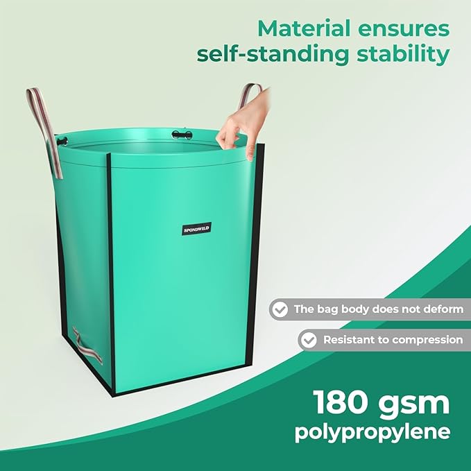 63 Gallon Reusable Yard Waste Bag - Durable PE Standable Lawn Leaf Bag with 4 Reinforced Handles, Collapsible Portable Garden Container for Leaves, Yard Waste, Garden Debris (Green)