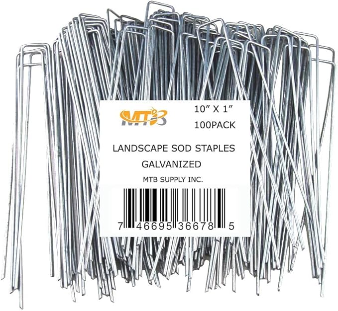 100 Pack 10 Inch 11GA(0.12inch) Landscape Staples Garden Stakes Fence Netting Pins Ground Spikes Sod Cover Fabric Pegs Anti-Rust Galvanized