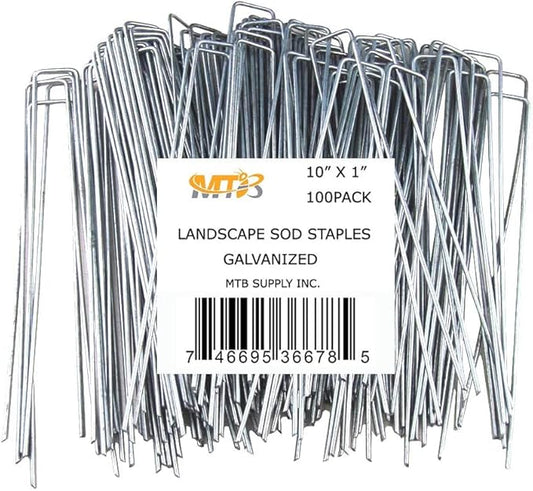 100 Pack 10 Inch 11GA(0.12inch) Landscape Staples Garden Stakes Fence Netting Pins Ground Spikes Sod Cover Fabric Pegs Anti-Rust Galvanized