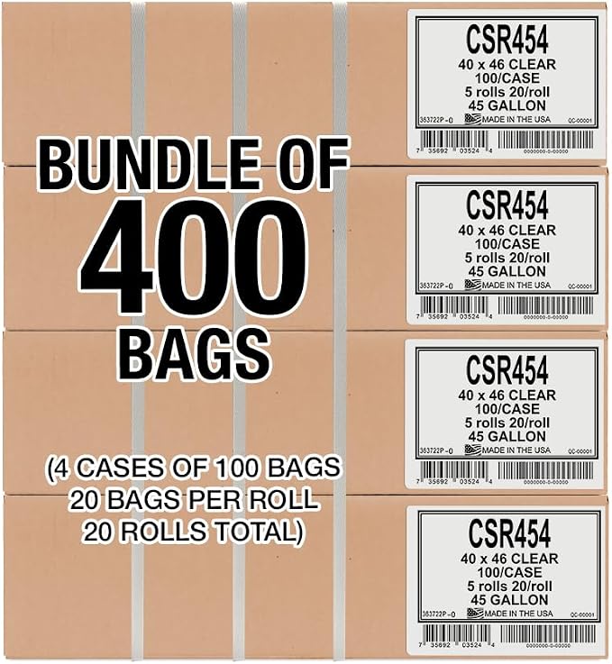 45 Gallon Clear Trash Bags - (Huge 400 Pack) - 40" x 46" - 2.0 MIL (Equivalent) - CSR Series - Heavy Duty Industrial Liners Clear Garbage Bags for Recycling, Contractors, Storage, Outdoor