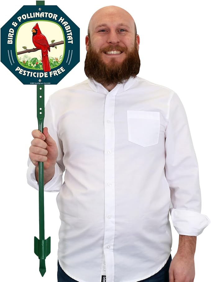 SmartSign 10 x 10 inch Bird & Pollinator Habitat, Pesticide Free Yard Sign & Stake Kit, 40 mil Laminated Rustproof Aluminum, 3 foot Stake, Set of 1, For Lawn, Garden