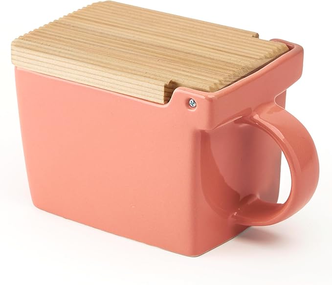 Zero Japan Bee House Premium Salt Box with Hinoki Lid - Container for Sea Salt and Spices - Elegant Cellar for Kitchen Countertop - Coral Pink, 16 oz