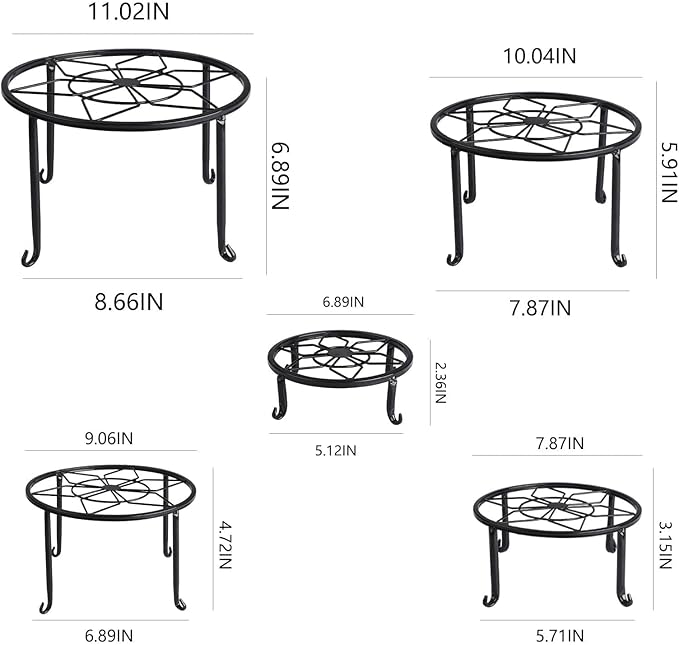 5 Pack Metal Plant Stands,Heavy Duty Potted Holder for Flower Pot,Indoor Outdoor Metal Rustproof Iron Garden Container Round Supports Rack for Planter