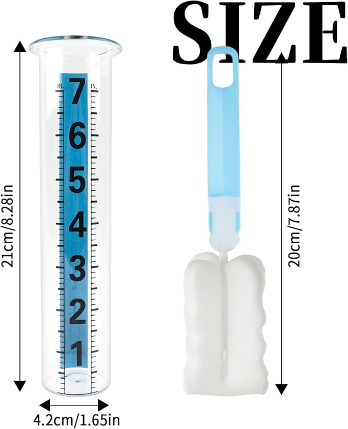 TBWHL Rain Gauge Outdoor, 7 Inch Rain Gauges Outdoors Best Rated, Upgrade Freeze Proof Outdoor Rain Gauges Replacement Tube for Garden Yard Lawn, Easy to Read Rain Gauge with 1 Clean Brush