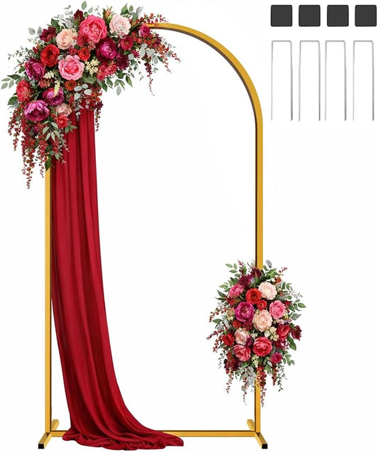 Hemmotop 6.6FT Arch Backdrop Stand for Party, Ceremony, Metal Arch Frame with Ground Stakes, Gold Photo Back Drop Stand for Bridal Shower, Birthday, Photo Booth, Garden Decoration, Baby Shower