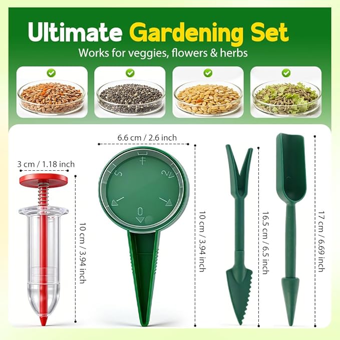 Mini Seed Spreader, 2026 New Seed Planter Tool Manual Seedlings Dibber and Widger Set, Sowing Seed Dispenser with 5 Speeds for Tiny Seeds (Brown,6Pcs)