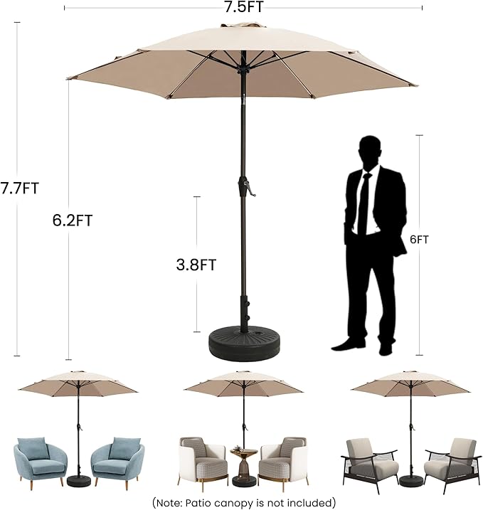 Ayge 7.5FT Large Outdoor Patio Umbrella Market Table Umbrella-UV Resistant, Easy Push Button Tilt and Crank, 6 Sturdy Fiberglass Ribs Heavy-Duty Pool Umbrella for Deck, Backyard,Garden, Yard,Blue