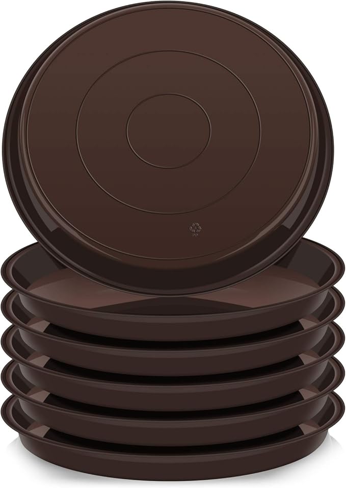 VUWEZ 6 Pack of 20 inch Plant Saucer (18 Inch Base), Plant Tray 20 Inch Round, Plant Saucers for Indoors, Plant Trays for Pots, Flower Pot Saucers, Pot Saucers for Planter 16-21" (20", Brown)