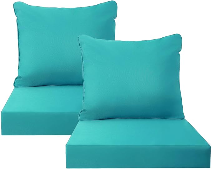 PatioGlow Outdoor Seat Cushion Set, 22" x 22" x 3.5", Set of 2, Water-Resistant & Fadeness Patio Furniture Cushions with Removable Cover & Ties, Thick Deep Seating Pads for Outside Sofa Couch, Teal