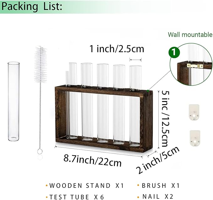 Propagation Station, Plants Terrarium, Plants Lover Gifts for Women,Plant Cutting Holder Home décor,Gifts for Women,House Warming New Home-5 Tubes-Brown