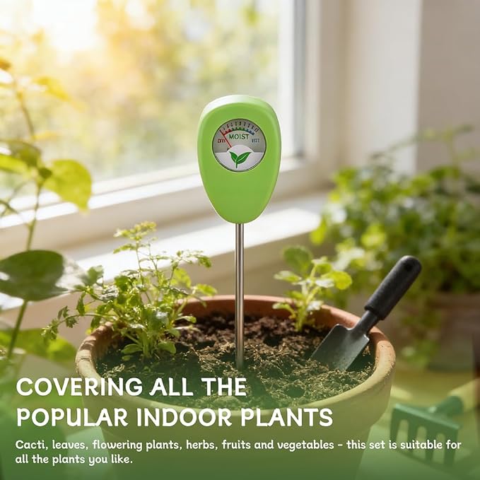 Soil Moisture Meter for Plants Kit, 6.5 in Probe Analog Water Meter No Battery, Includes 25 pH Test Strips and Sample Tube, for Potting Soil and Garden Pots
