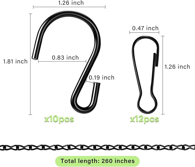 260inch Black Metal Hanging Chains with Hanging Basket Hooks Set for Planters,Birdcage,Birds Feeder,Grow Lights,Lanterns,Billboards,Wind Chime and Ornaments,Chain Hooks DIY,Black