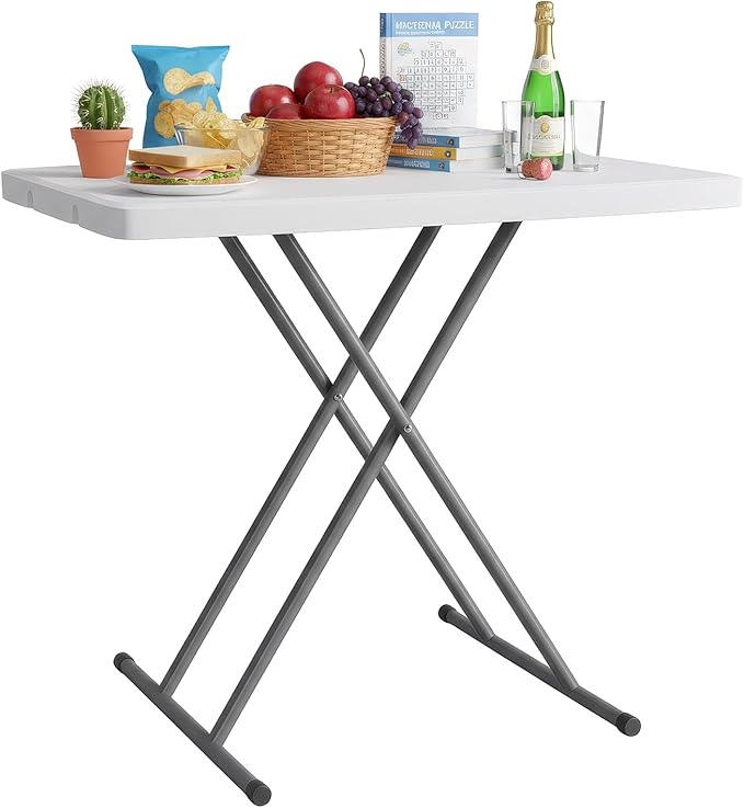 PayLessHere | 30 Inch Folding Table | Foldable Tray Table | Waterproof & Foldable Table Design | Small Desk Adjustable Height | White | for Events, Camping, Indoor & Outdoor Use