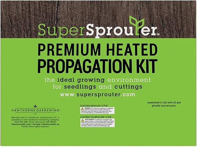 Super Sprouter Premium Heated Propagation Kit for Starting Seeds or Cuttings, Includes Heat Mat, Tray, Grow Light, and More
