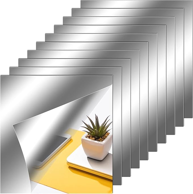 Zonon Flexible Mirror Sheets Self Adhesive Non Glass Mirror Tiles Stickers for Home Wall Decor(10 Pieces,12 x 12 Inches)