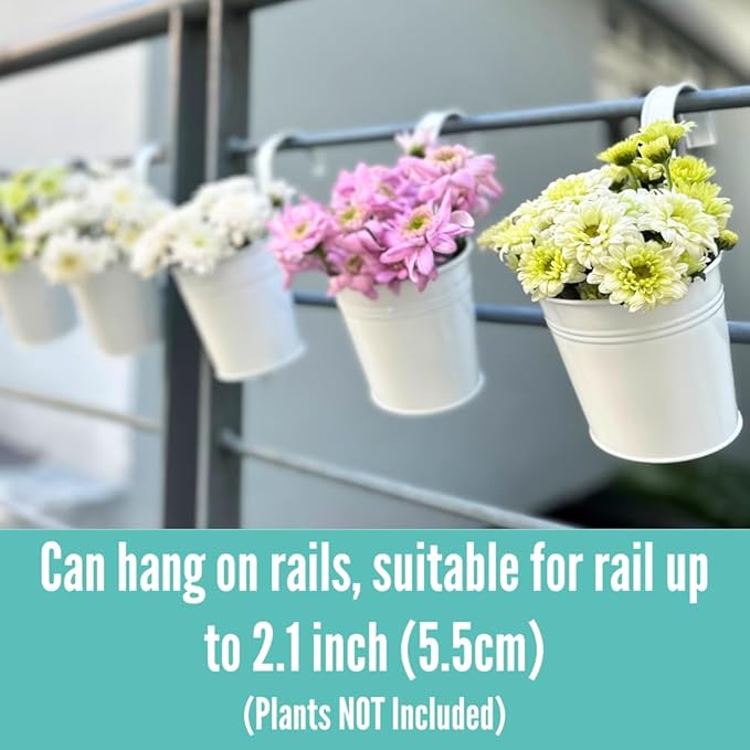 LaLaGreen Rail Planter (6 Inch, 12 Pack) Black Large Metal Hanging Flower Railing Fence Balcony Gardening for Apartment Patio Planters Outdoor Deck Decoration Modern Garden Iron Porch Decor Pots