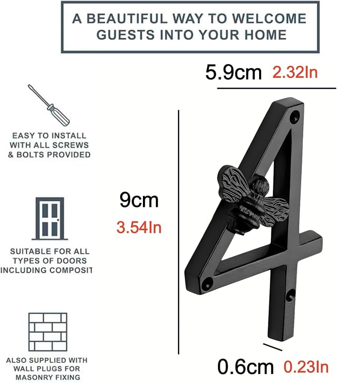 Aimery Bee House Number Sign, Classical Style 0-9 Metal, 3.5 inch for Outside, Motels，Address Numbers for House, Mailbox(Black,4)