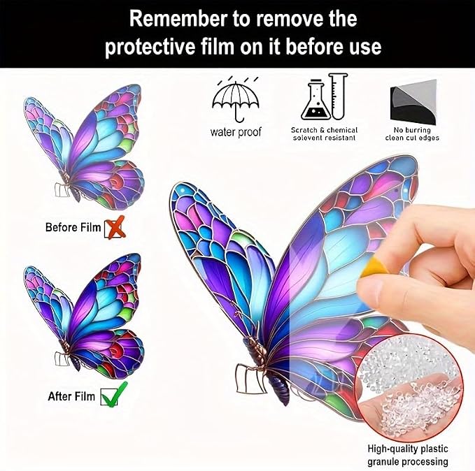 Color Butterfly Stained Window Hanging Ornament, Butterfly Shape Garden Stained Acrylic Double-Sided Printed Window Panel, Great Gift for Mom Grandma for Birthday Mother's Day or Housewarming