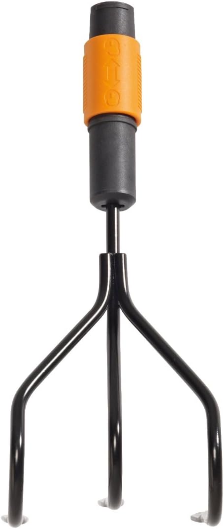 Fiskars QuikFit 3 Prong Cultivator, for Optimal Bed Preparation and Care, Tool Head, Length: 31 cm, Width: 12.5 cm, Black/Orange, 1000680