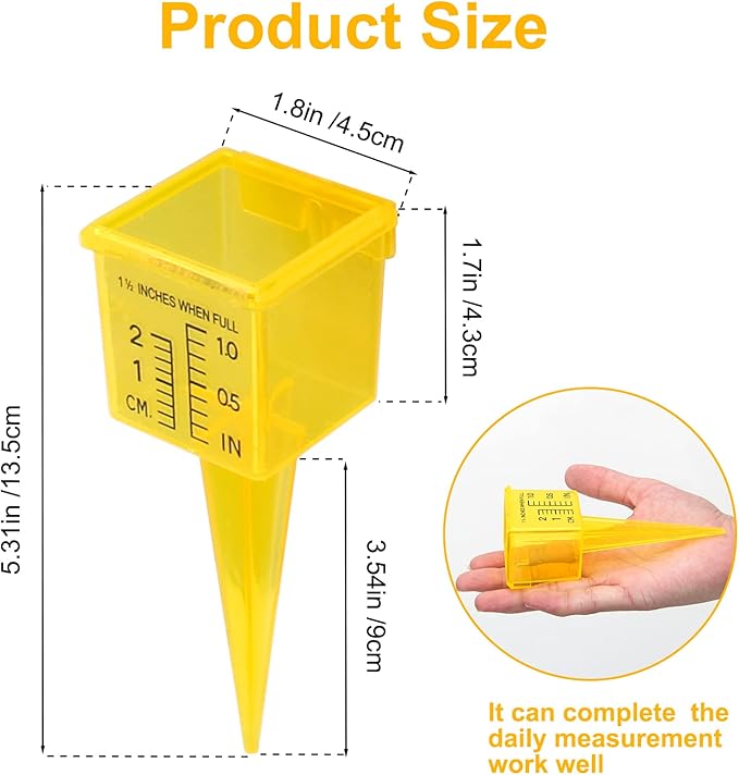 Rain Gauge Outdoor, 1.5" Sprinkler Gauge Lawn Water Gauge for Rain with Wide Mouth Water Measuring Tool for Yard Garden Lawn Deco (15, Yellow)