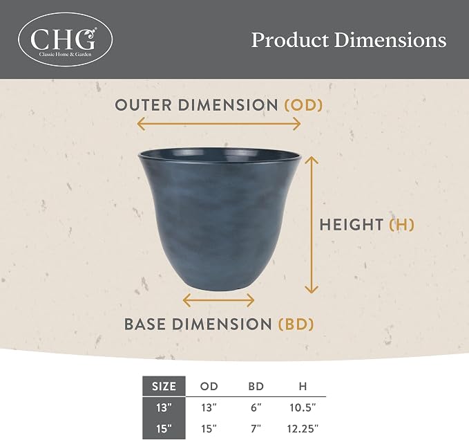 Classic Home and Garden by Growscape Honeysuckle Resin Planters - Lightweight Indoor & Outdoor Plant Pots - UV-Resistant Plastic Flower Pots - Pot Planters for Flowers & Herbs (13" Distressed Copper)