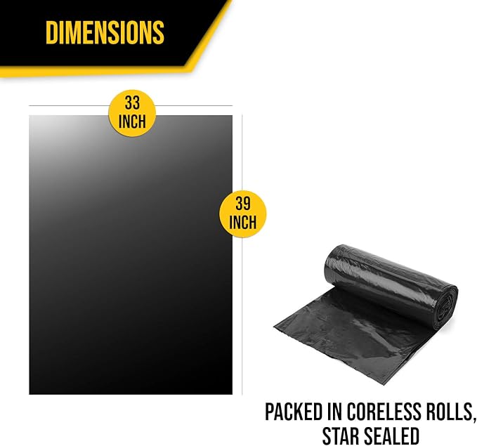 Aluf Plastics 33 Gallon 1.25 MIL (eq) Black Heavy Duty Trash Bags - 33" x 39" - Pack of 100 - For Construction, Industrial, Outdoor, & Commercial
