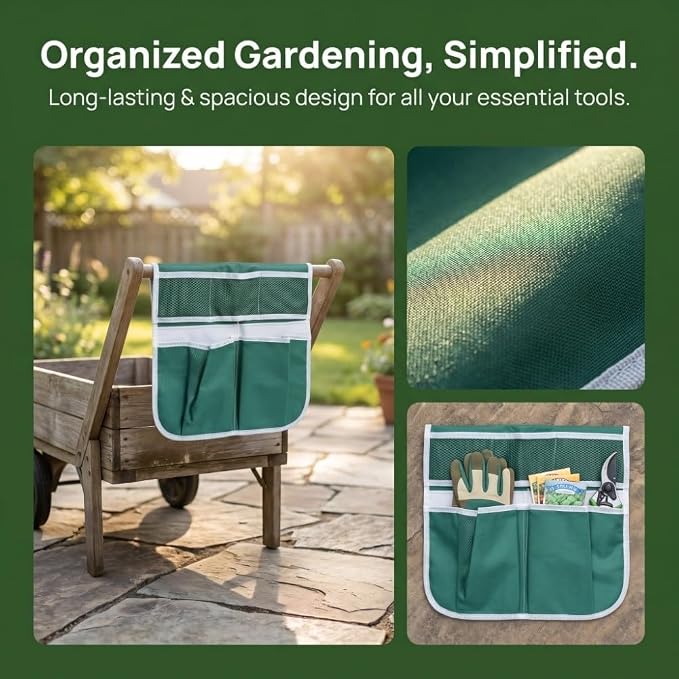 Garden Stool Side Bag 2 Pcs – Hanging Organizer with Pockets for Gardening Kneeler Bench, 600D Oxford Cloth Storage Pouch for Tools and Supplies